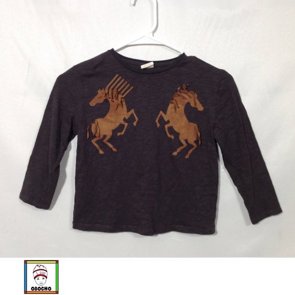 Zara Girls Black & Gold Long Sleeve Crew Neck T-Shirt Size - 7 (PRE-LOVED) - Picture 1 of 3